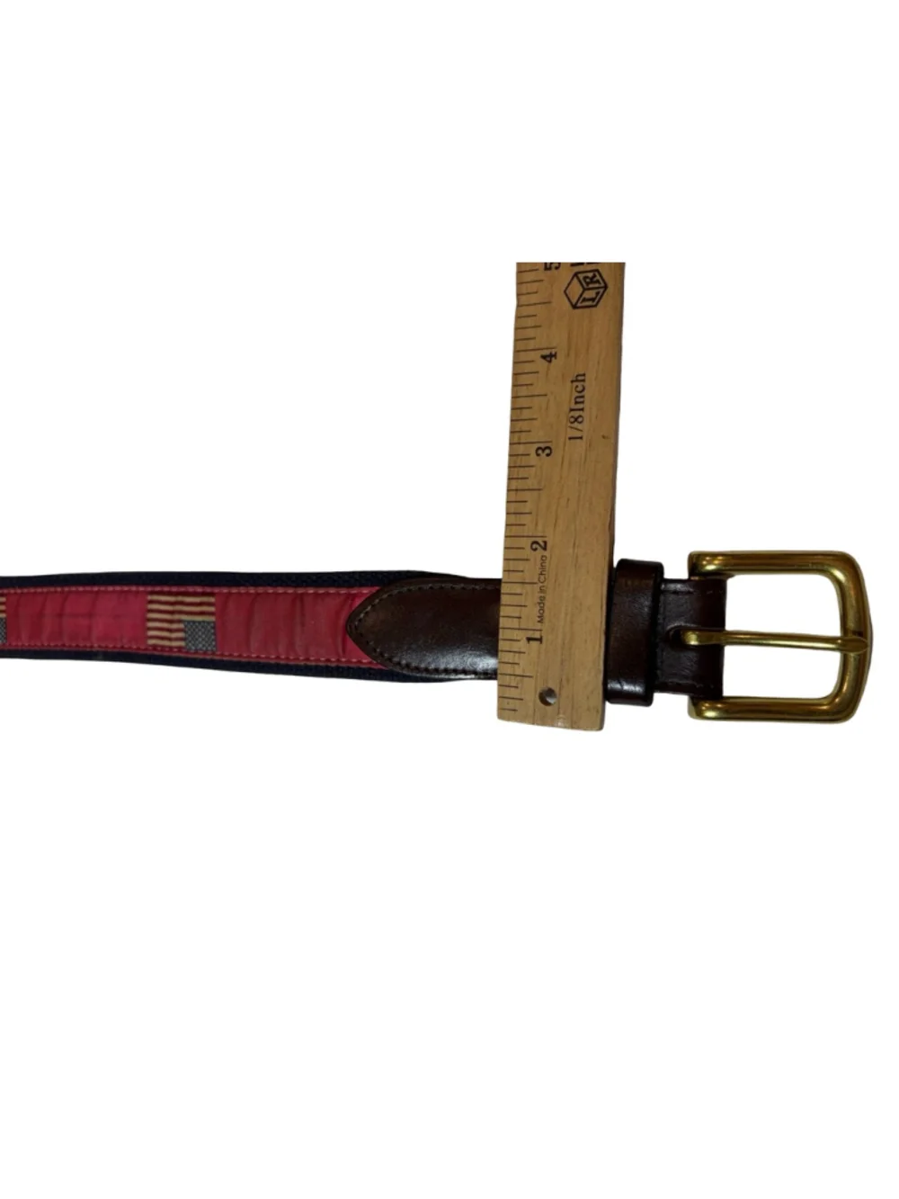 Vineyard Vines Flag Canvas Leather Belt Cut Tag Preppy USA Coastal